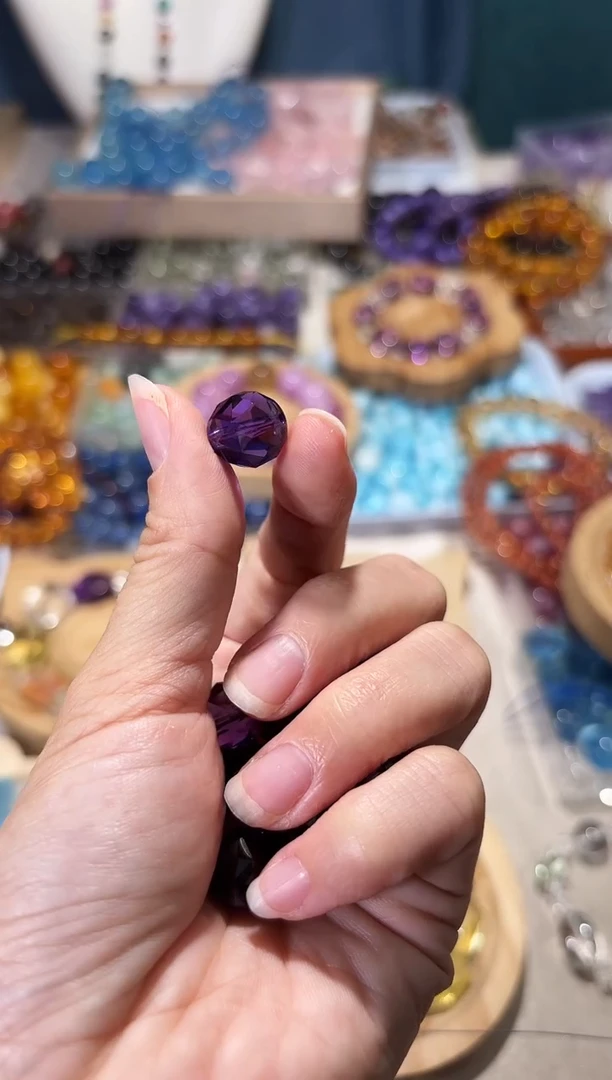 水晶手串未镶嵌紫水晶切面圆珠宽卡12单颗