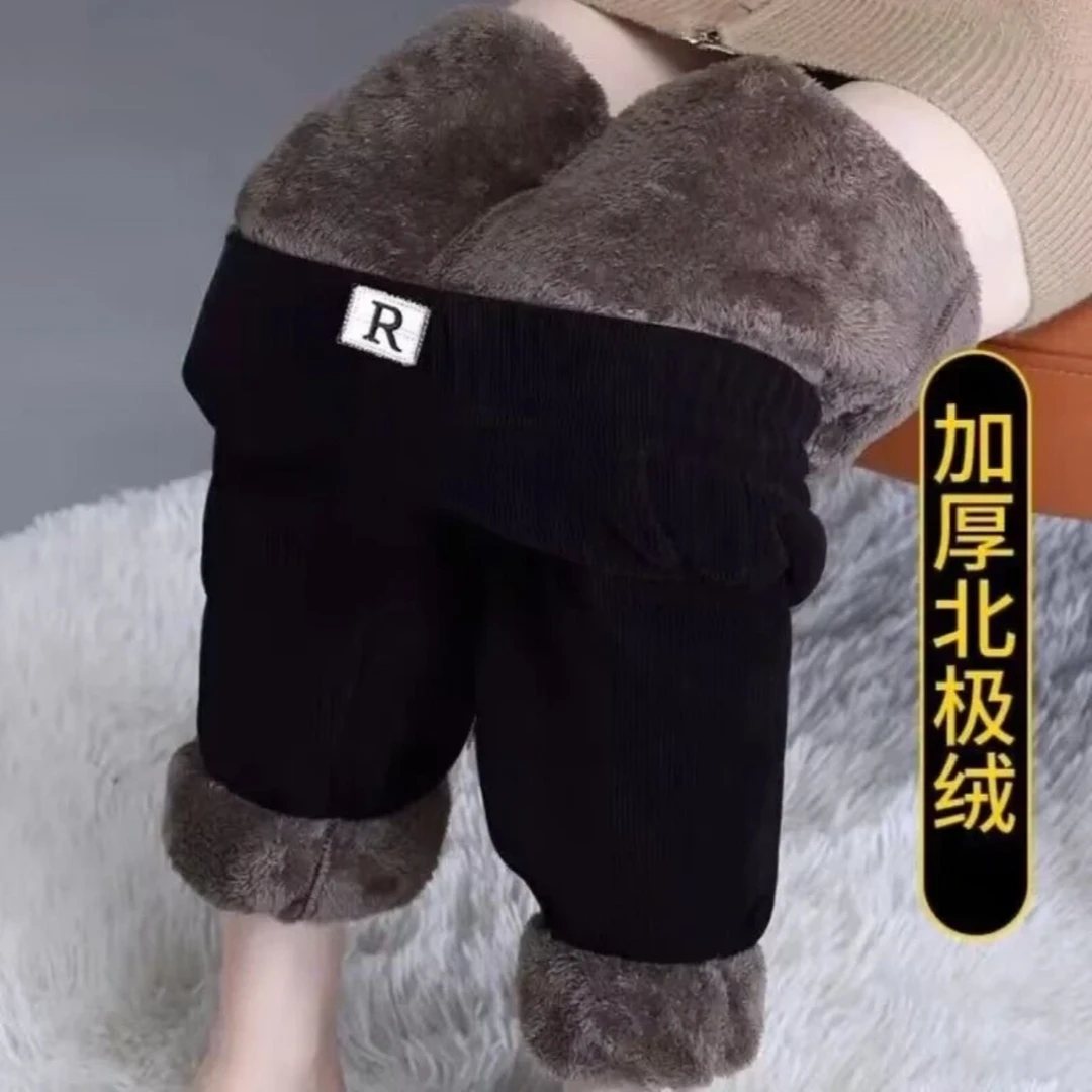 雪尼尔加绒哈伦裤女秋冬2024新款特厚羊羔绒休闲显瘦大码直筒裤子