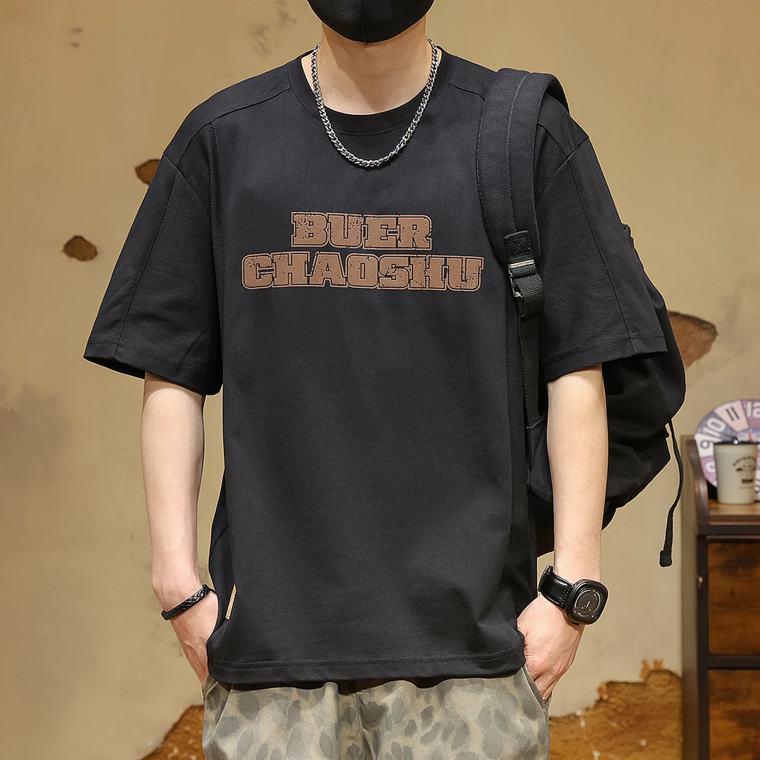 高端重磅230g印花纯棉短袖t恤男新款夏季潮牌圆领复古半袖大码潮T