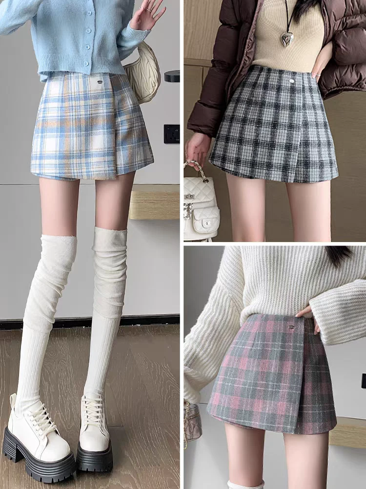 771高腰包臀格子半身裙显瘦韩版短裙厚款春秋