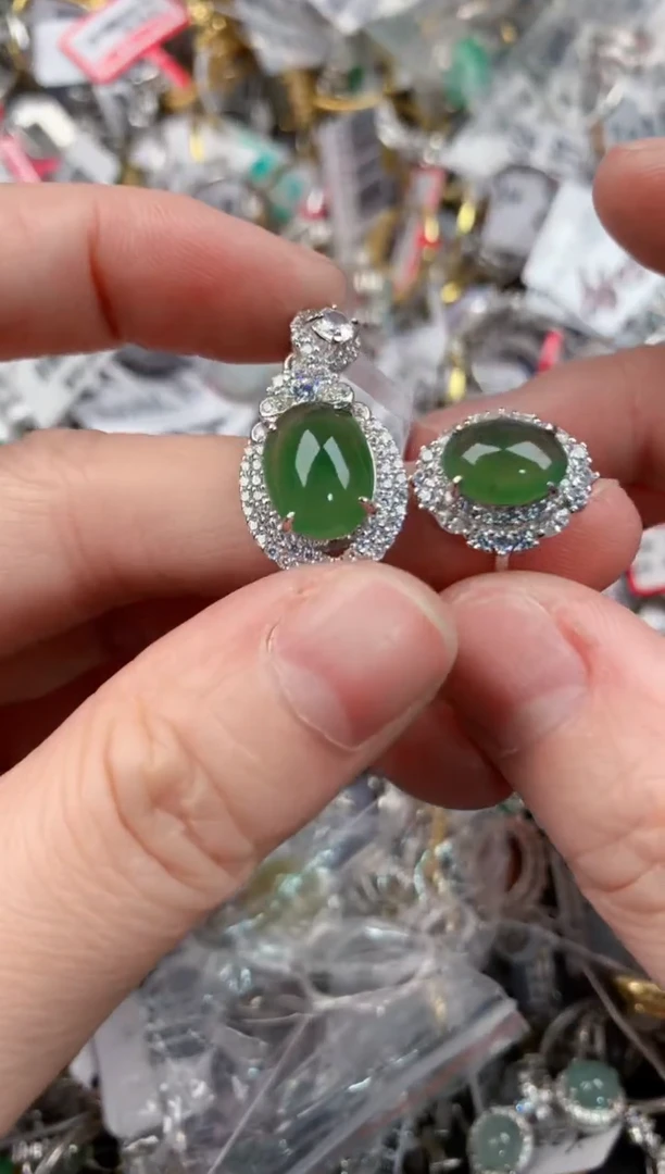 银S925镶嵌戒指翡翠12    7