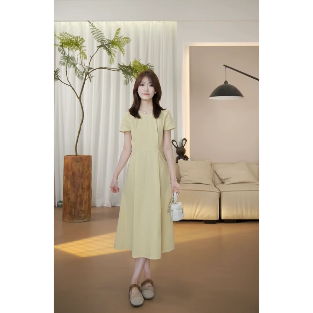 现货（周周小个子）新款休闲百搭极简韩版连衣裙-YJ9699