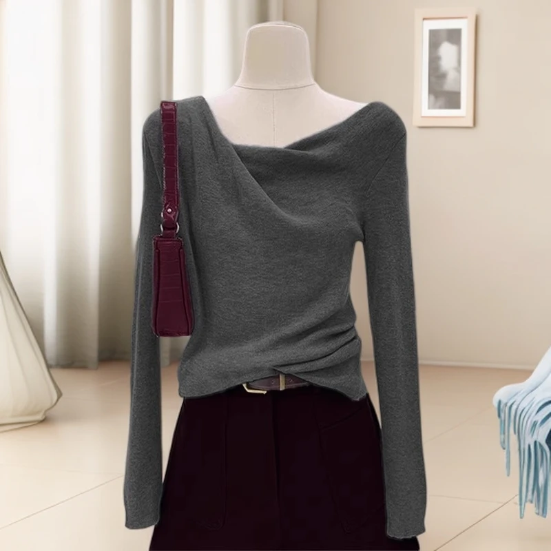 YOYO自制2【温柔交织】秋款显瘦气质法式不规则小众设计感长袖上衣