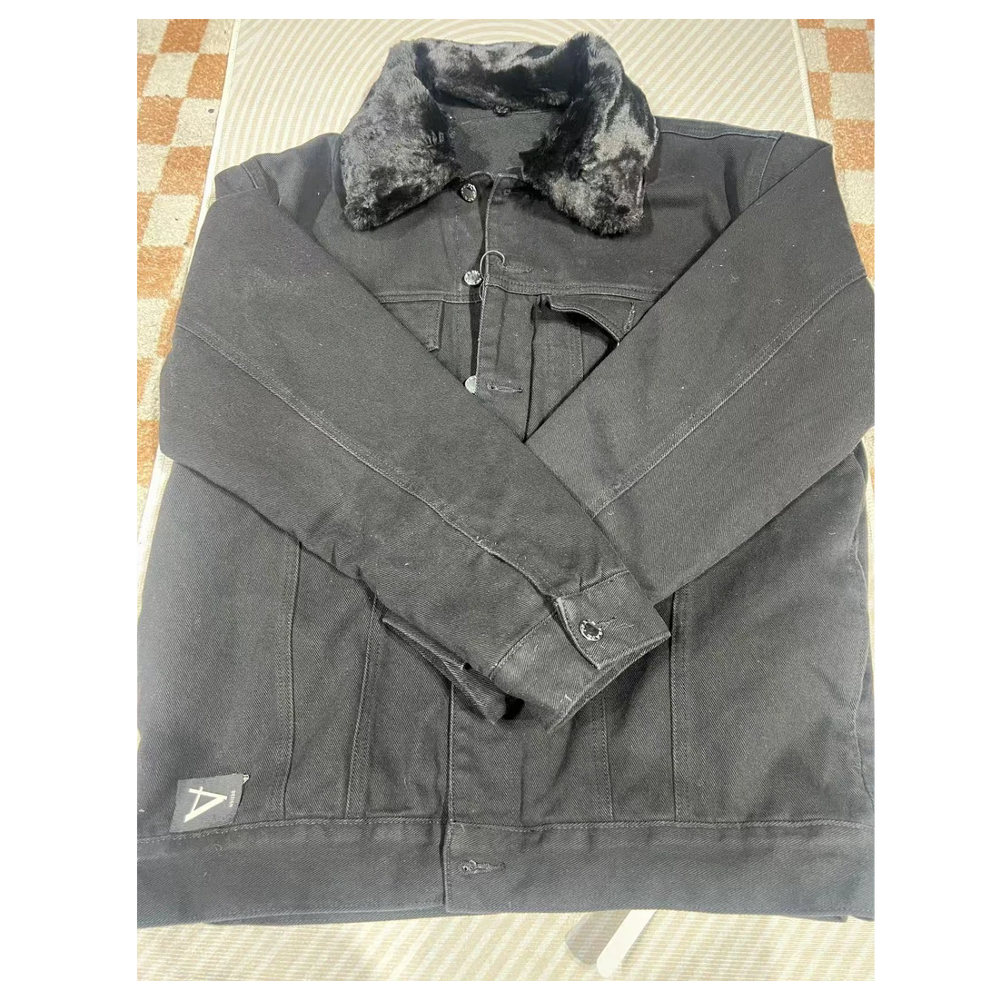 三角款带毛领可拆卸男士加厚牛仔夹克