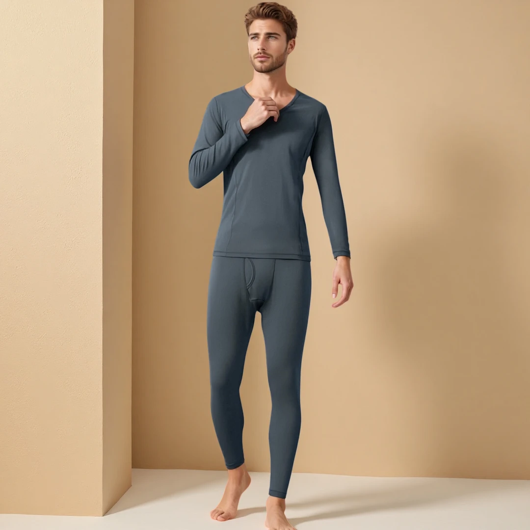 【2套装】男士秋衣秋裤套装02431-B轻薄莫代尔内衣套装V领长袖长裤