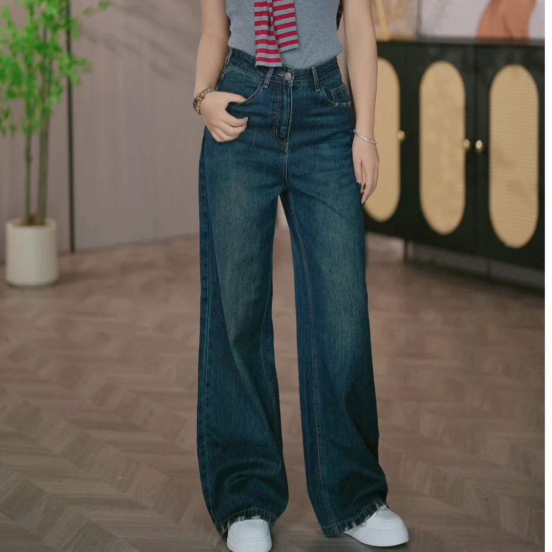 8017直筒阔腿牛仔裤女秋季新款宽松显瘦粗胯宽裤子