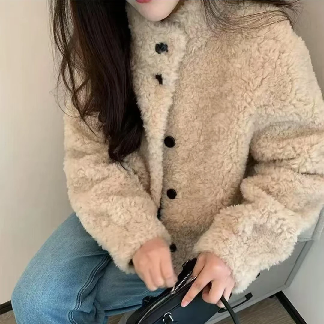 100澳洲羊毛颗粒绒百搭宽松小香风外套女装