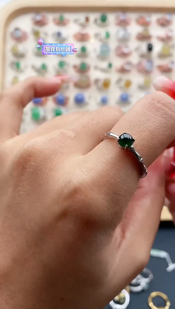 【闪购商品】翡翠戒指银S925镶嵌缅甸天然A货翡翠111 3+8
