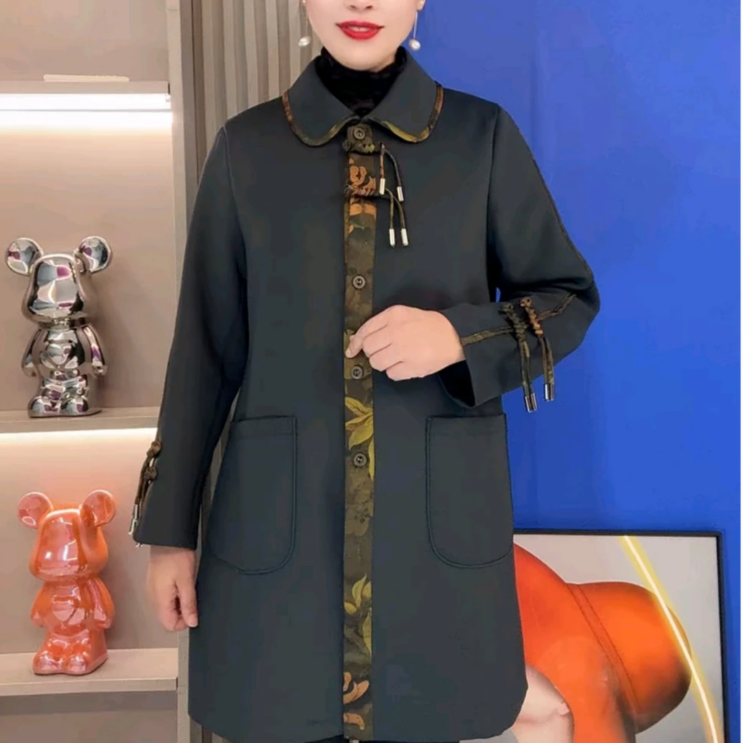 时尚长袖气质宽松型中长款厚款千金风洋气2025新款格纹翻领大衣女