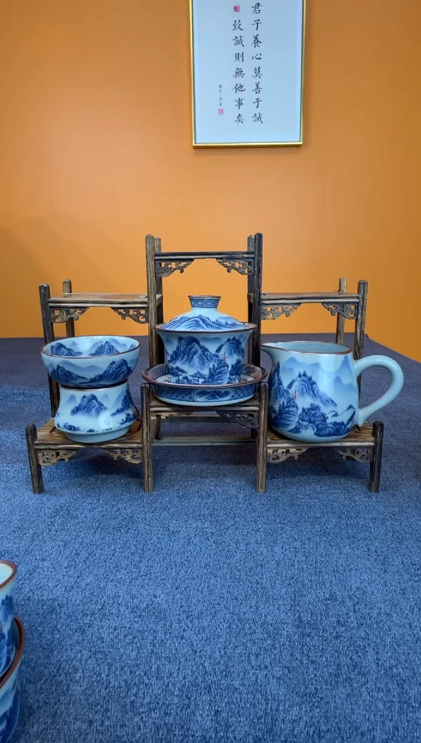 河****️釉里红三件套【盖碗+公道+茶漏】