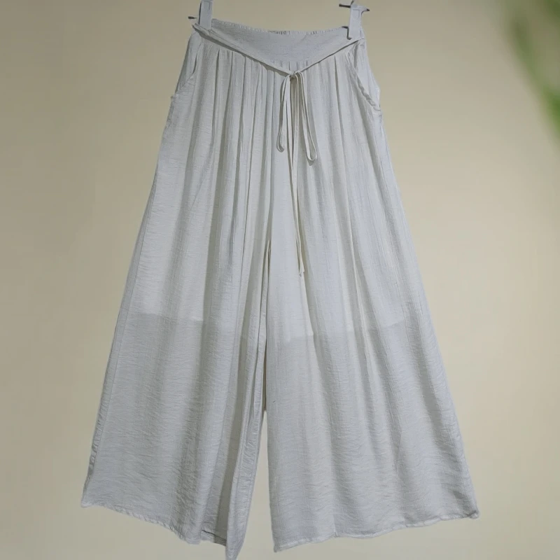 阔腿裤宽松休闲裤白色夏季薄款肥婆裤子复古垂感职场新中式