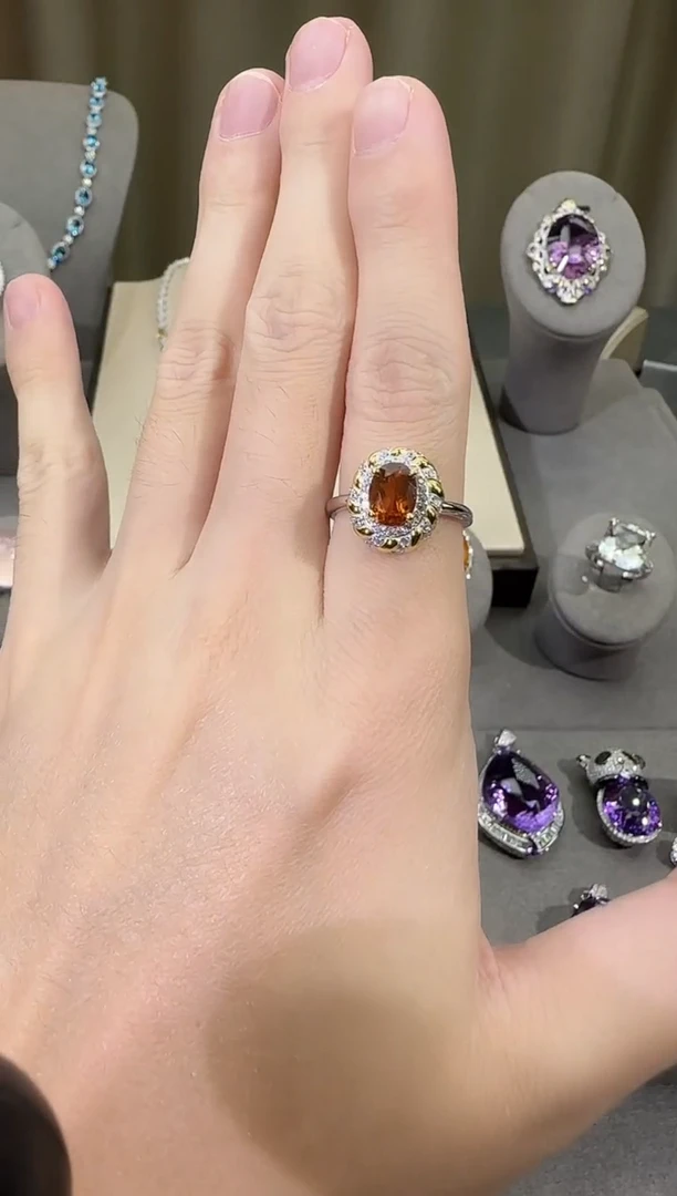 银S925镶嵌戒指黄晶6*8mm戒指设计款