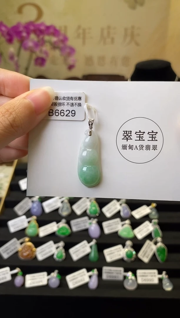 颈饰18K金镶嵌翡翠B6629 福豆 含运营费