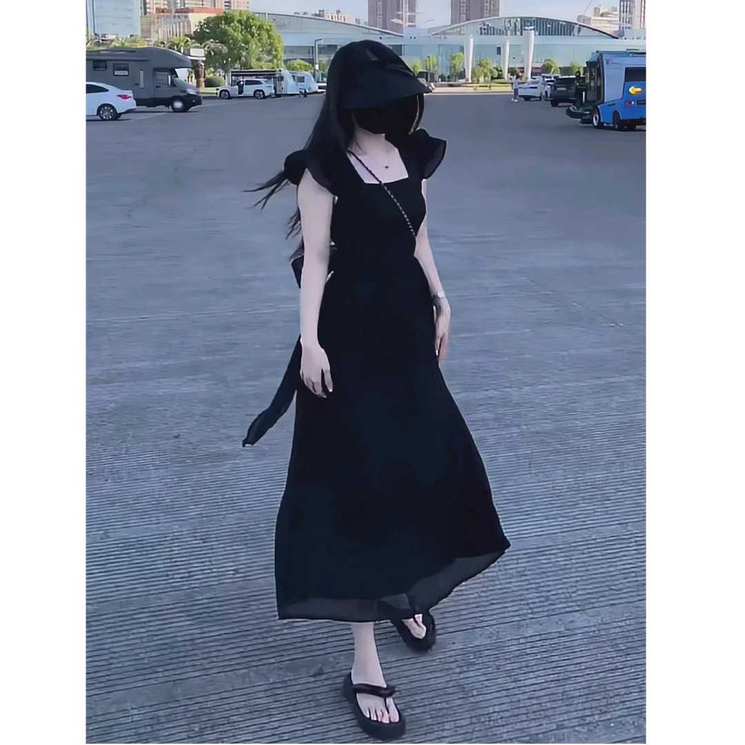 法式气质小飞袖连衣裙女款夏季2025新款今年流行爆款收腰显瘦长裙