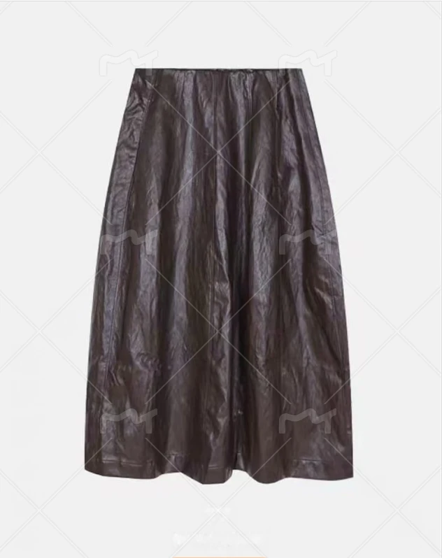 早秋复古高腰显瘦气质休闲松紧腰皮裙半身裙女时尚百搭中长裙子