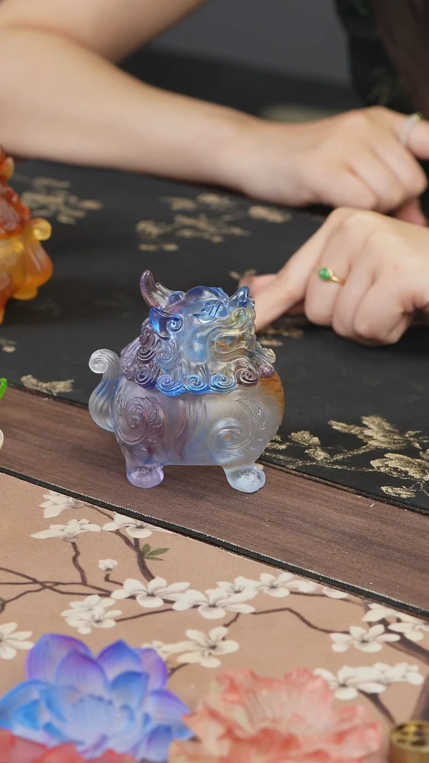 手工艺品琉璃彩色狻猊香炉小号