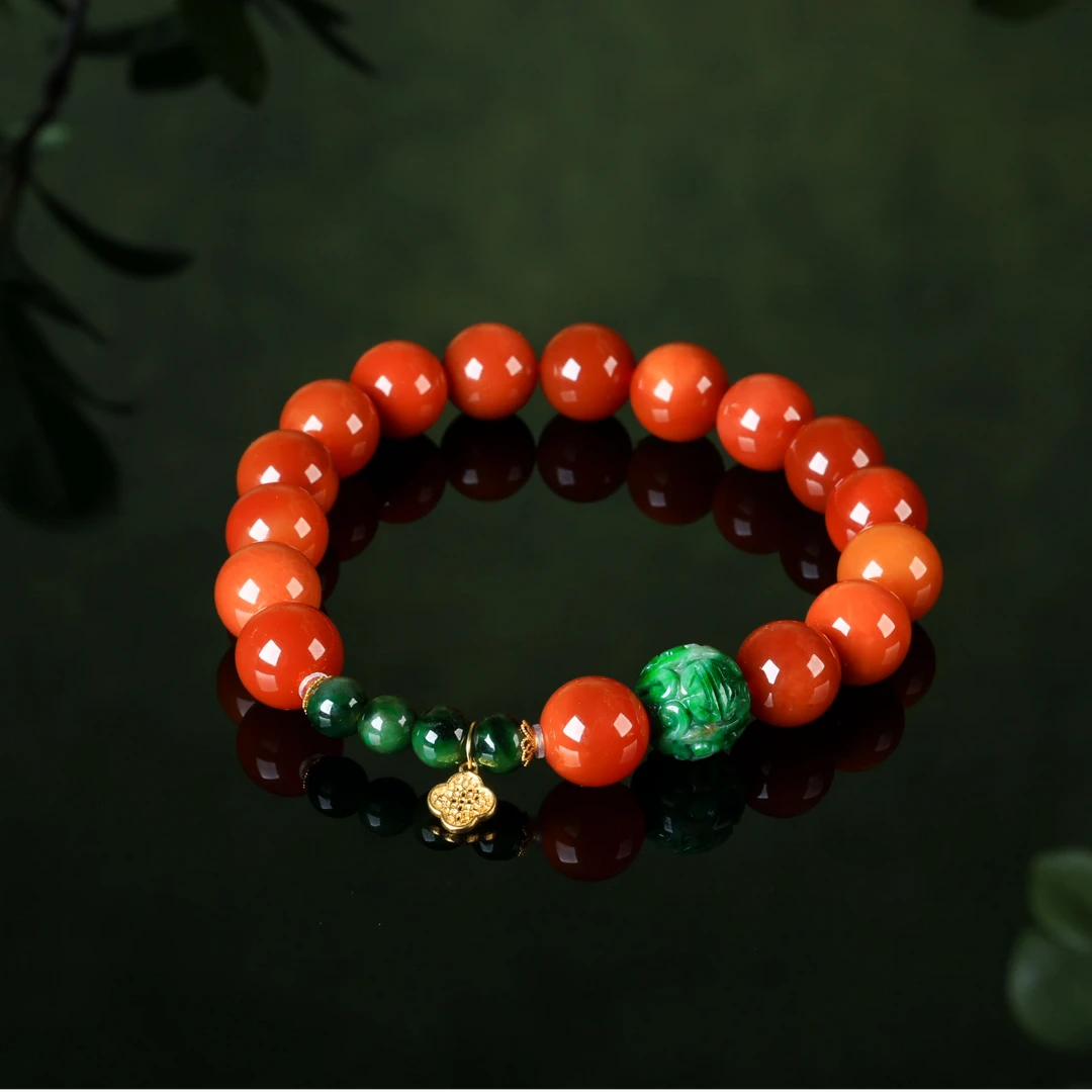 【意婵】《倾国色》“大超值”9.5mm18k金天然缅红玉单圈手串翡翠917348