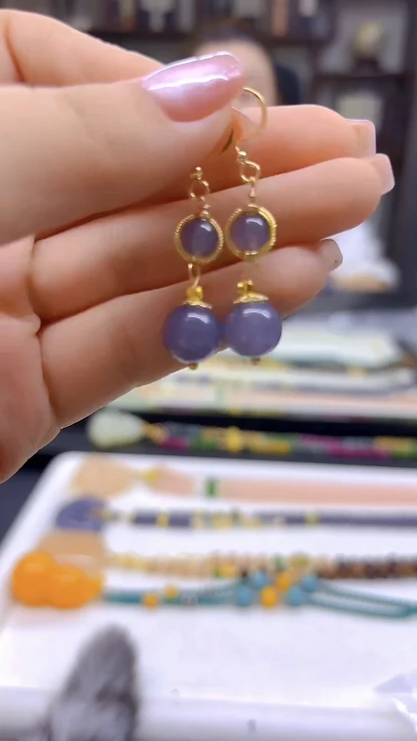 和田玉14K金镶嵌耳饰DIY款E802