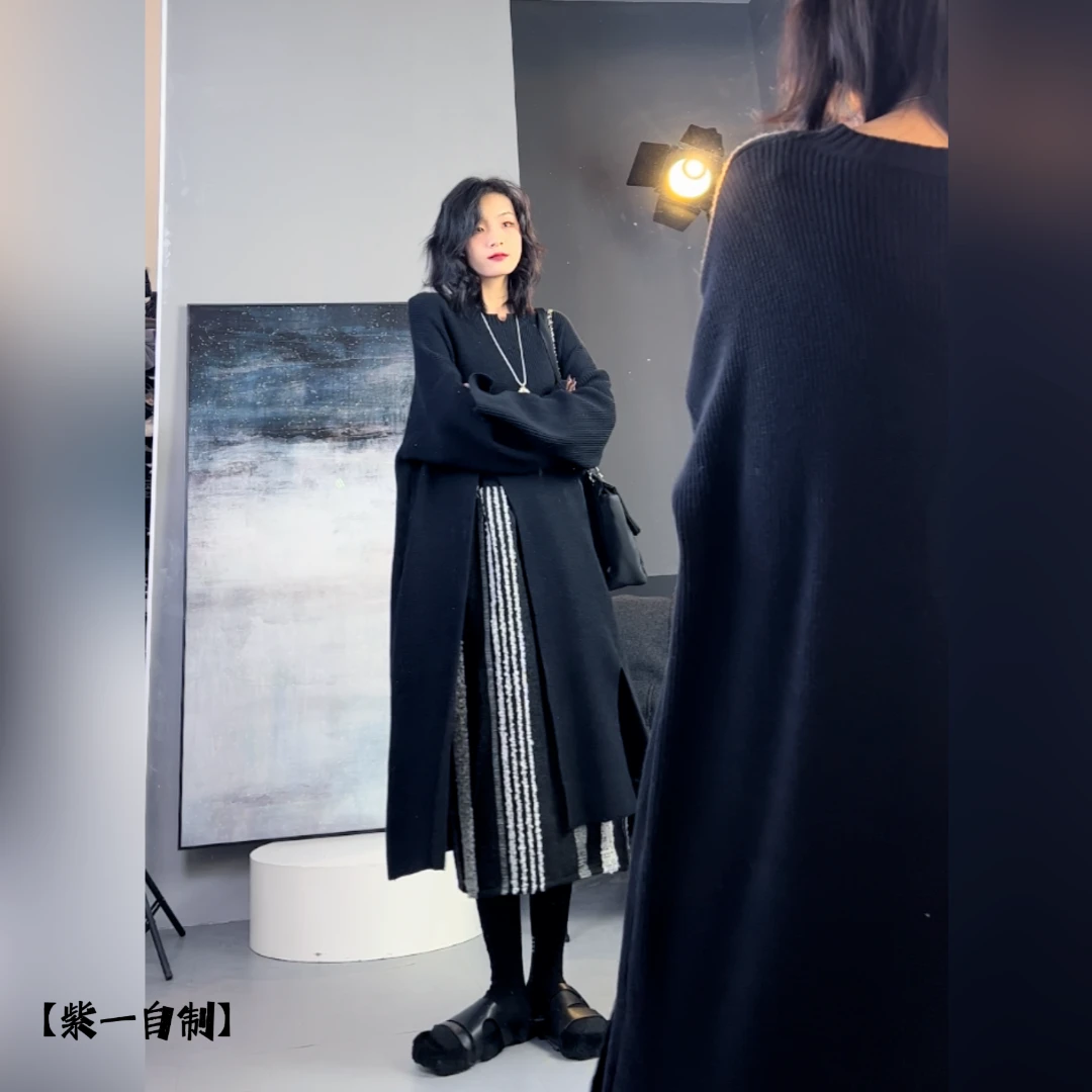 7月旻旻家设计感松紧腰拼接条纹小香半身裙女（70039）