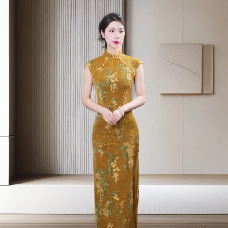 晚秋黄 2025参展款改良旗袍气质日常优雅修身显瘦夏季复古