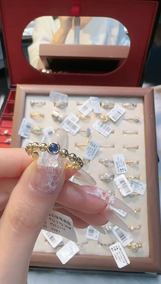 【闪购商品】蓝宝石戒指18K金镶嵌蓝宝珠珠戒指20#