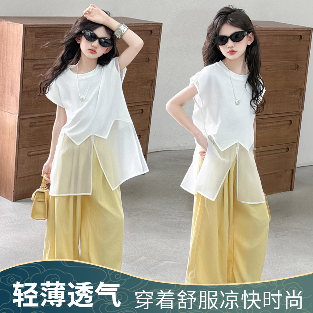 薄款套头休闲风欧美风女中大童韩版套装儿童夏季童装夏装女孩套装