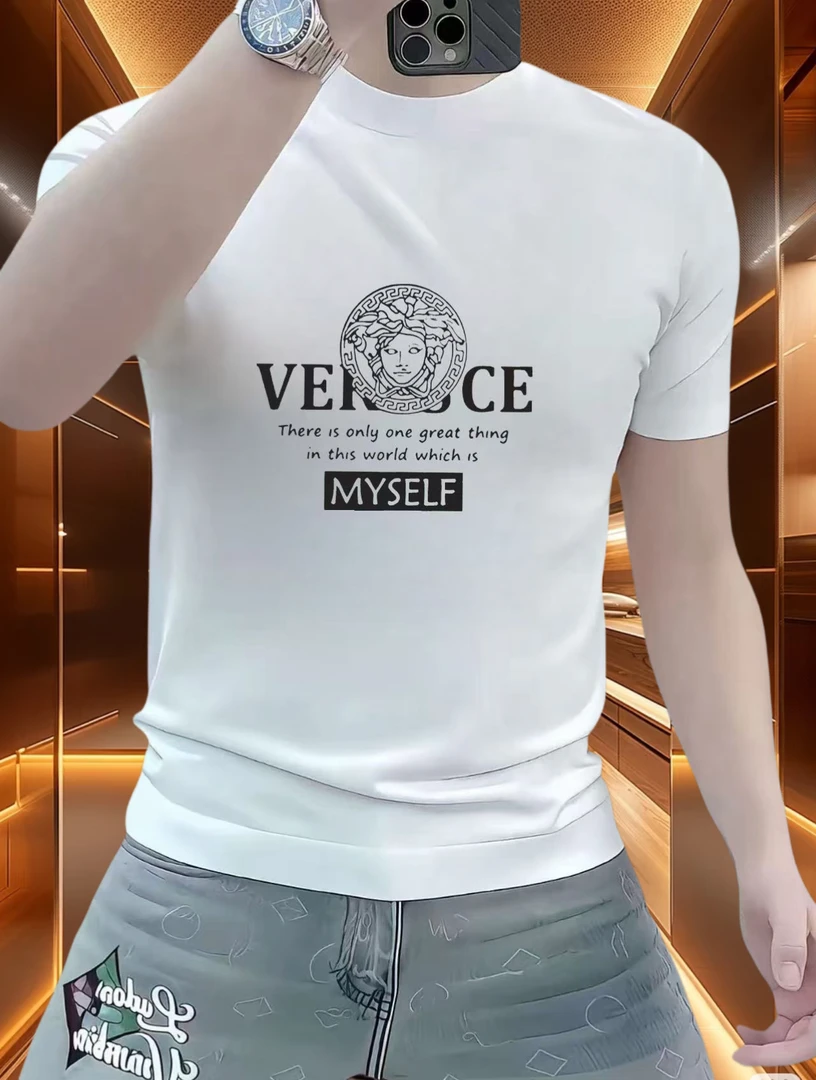 潮流印花短袖t恤男百搭爆款2025新款潮流时尚帅气百搭圆领修身