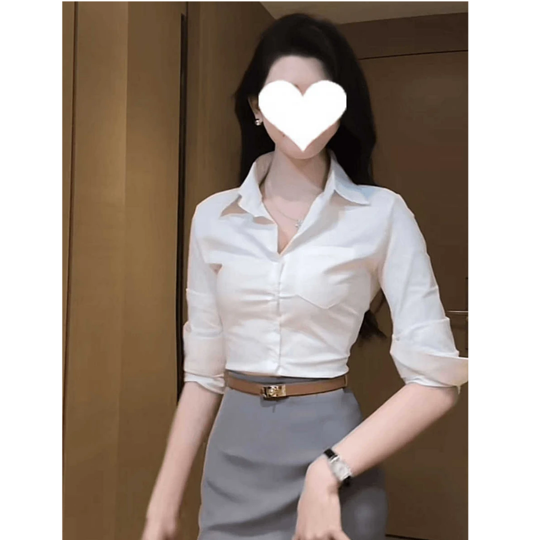 气质高级感薄款Polo领长袖衬衫女秋季新款修身显瘦别致时髦上衣女