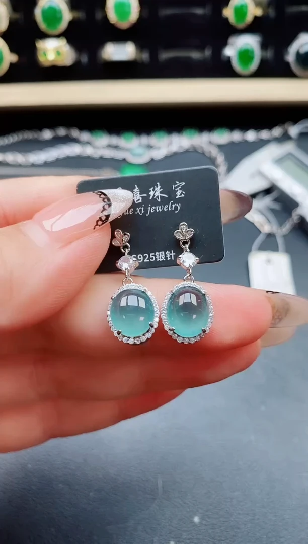 翡翠银S925镶嵌耳饰321321