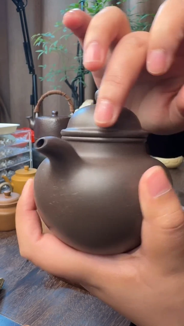 茶壶紫砂寿珍掇球-半手精工-蠡墅天青-40目高温烧-容量：260CC