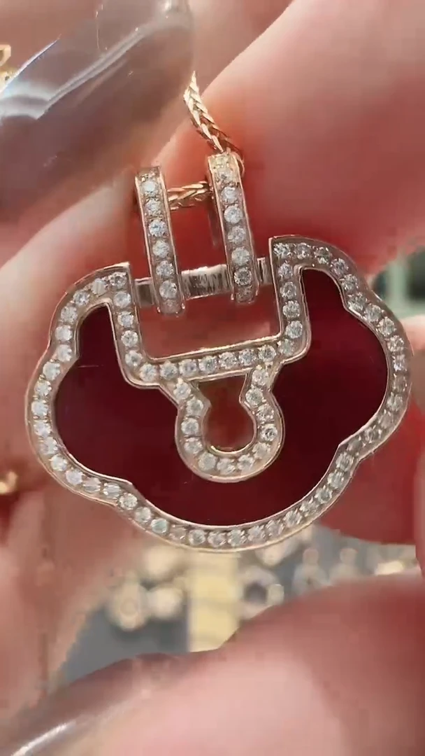 定制玛瑙18K金镶嵌18K金钻石如意吊坠