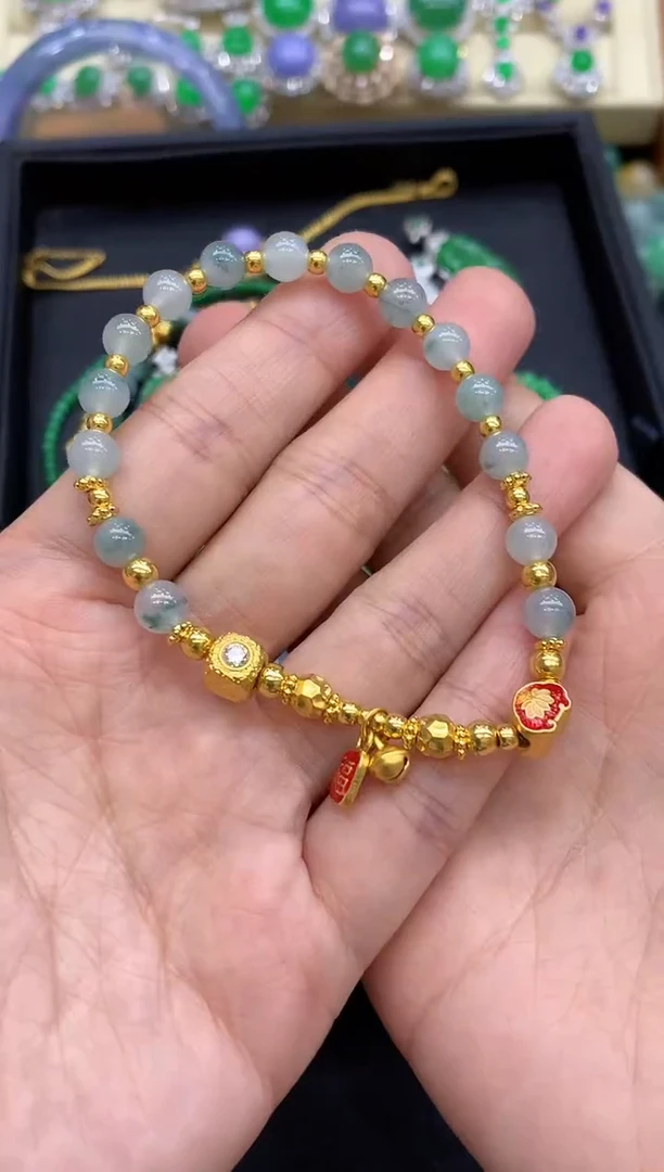 足金镶嵌手链翡翠509-中国好珍宝
