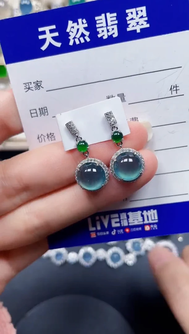 银S925镶嵌翡翠耳饰175