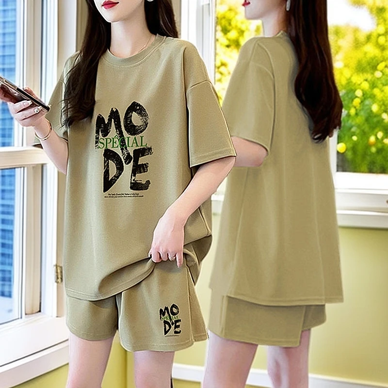 休闲宽松纯棉运动套装女夏季新款韩版百搭短袖短裤时尚网红两件套