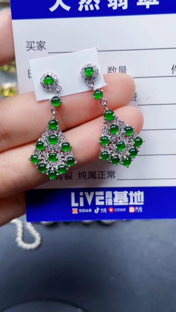 银S925镶嵌翡翠耳饰213