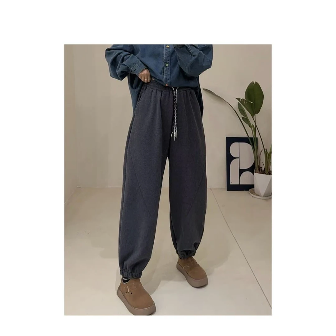 【卫裤】简约百搭束口加绒卫裤9611