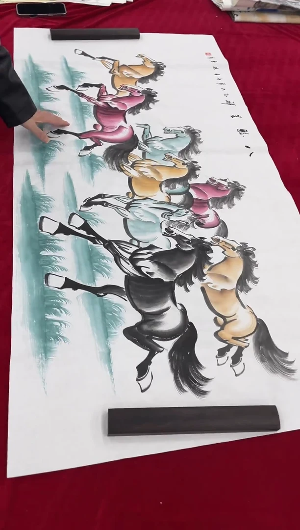 横款年画艺术作品欣赏W48-八骏呈祥