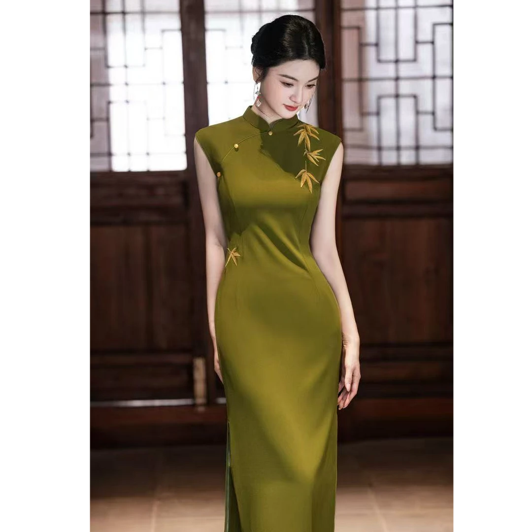 苏故里【竹露】文艺气质修身高端日常旗袍奢华气质单层衣长120