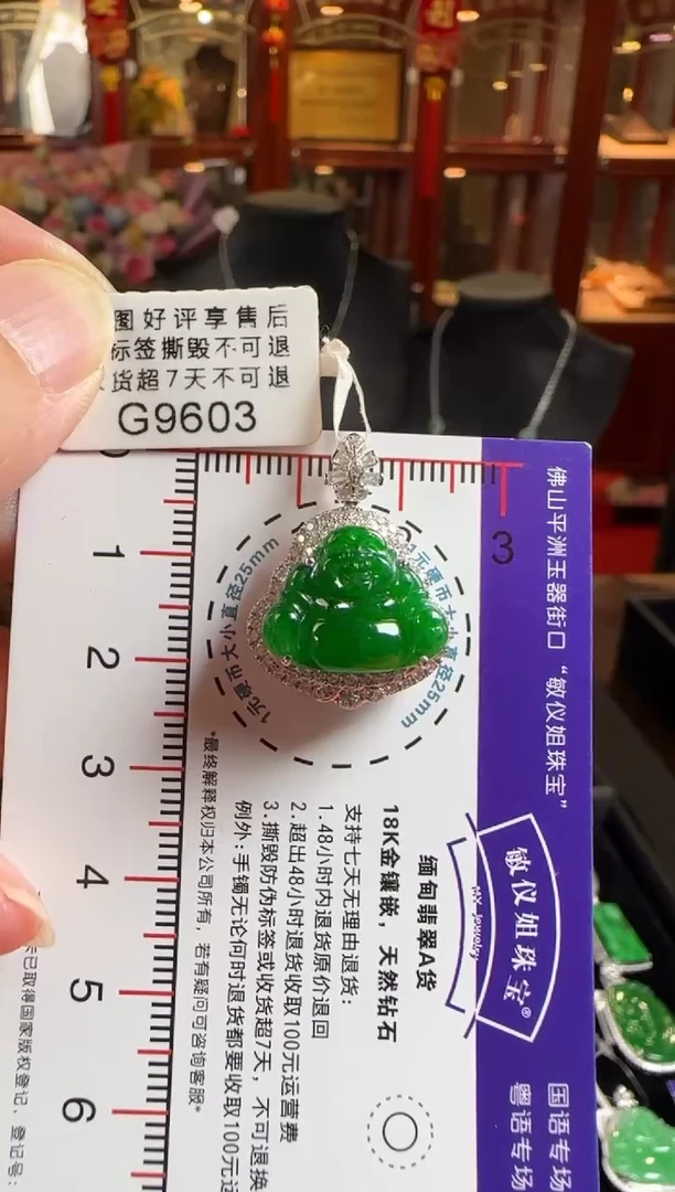 颈饰18K金镶嵌翡翠G9603冰绿佛公