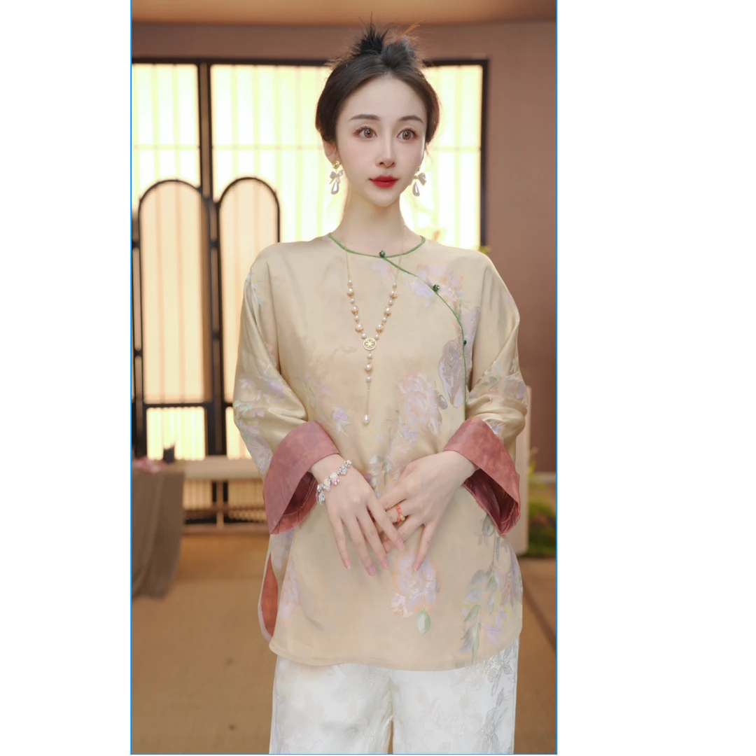 （国色芳华）黄色改良中式旗袍春夏季女装宽松上衣 FB2501191