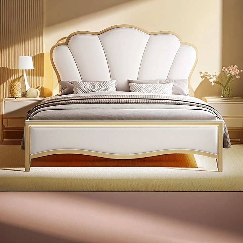 美式全实木床1.8米轻奢软靠双人床主卧婚床花瓣床1.5米储物公主床