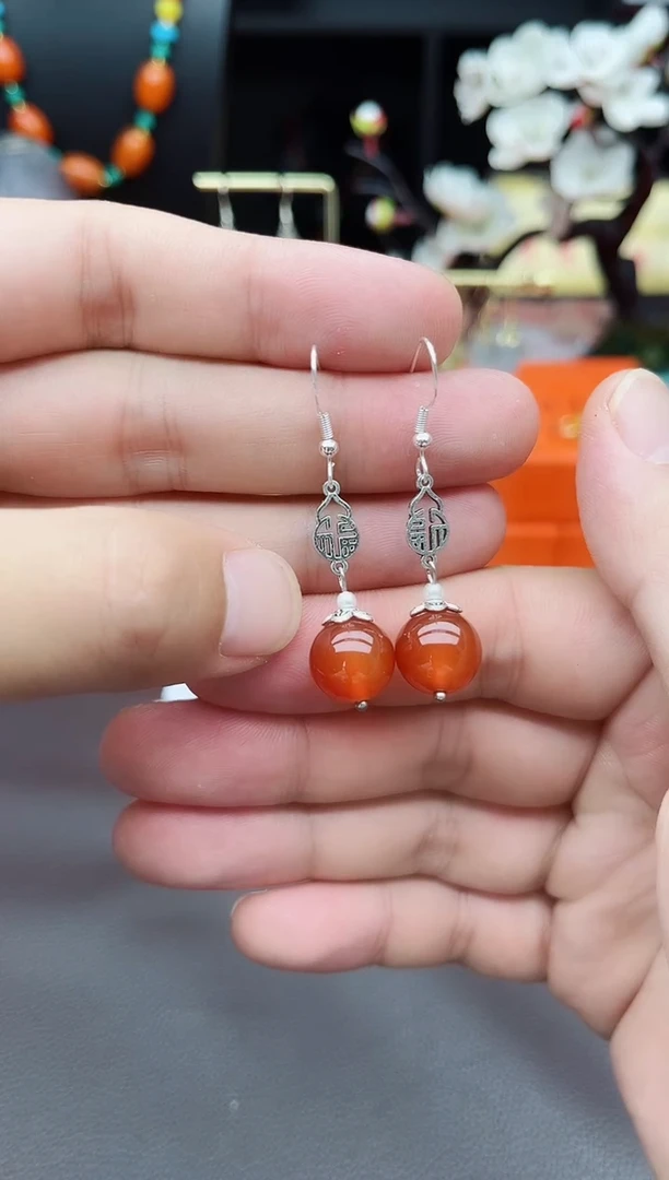 玛瑙/玉髓耳饰银S925镶嵌230000