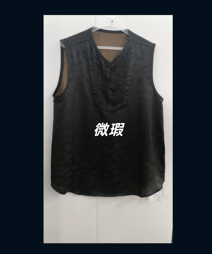 青娘子-微瑕香云纱印花花萝斜襟新中式宽松复古立领短马甲400063