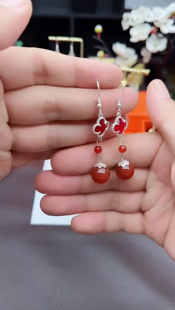 玛瑙/玉髓耳饰银S925镶嵌233000