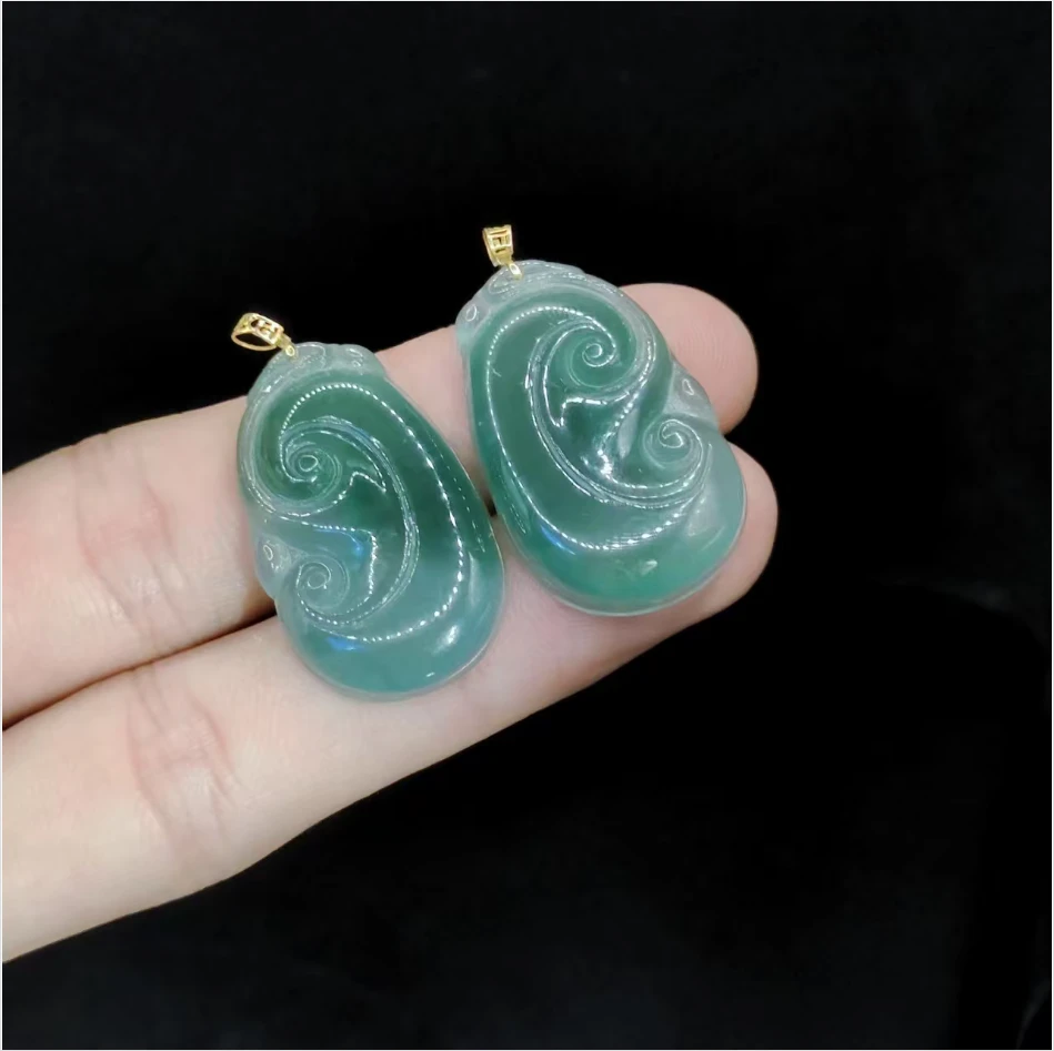 【老三珠宝】18k金翡翠如意吊坠赠链GS【多样性发其一】约30-18-5mm