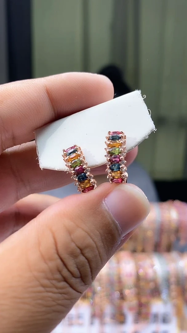 耳扣银S925镶嵌碧玺16156615515651