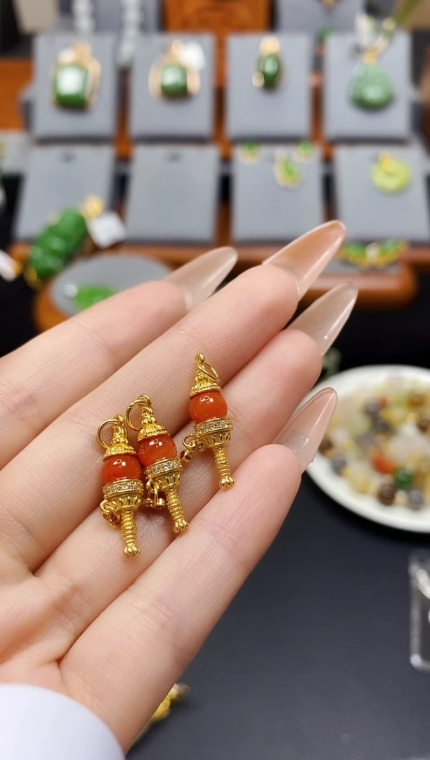 南红玛瑙银S925镶嵌颈饰南红小滴溜-多样性发货一件