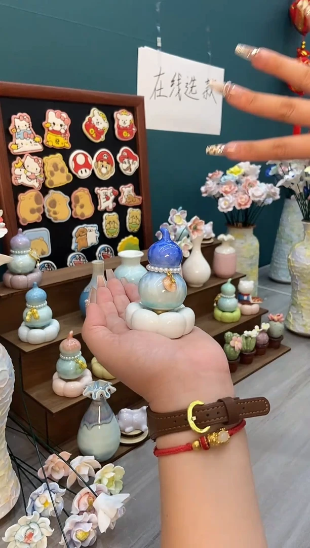 摆件冰蓝色结晶釉小葫芦1个装