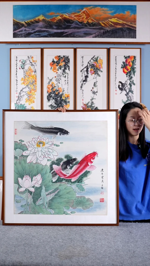 【闪购商品】国画胡占相《连年有余》手绘带框82*82