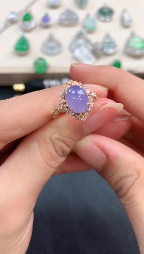 【闪购商品】翡翠戒指18K金镶嵌b53有色差